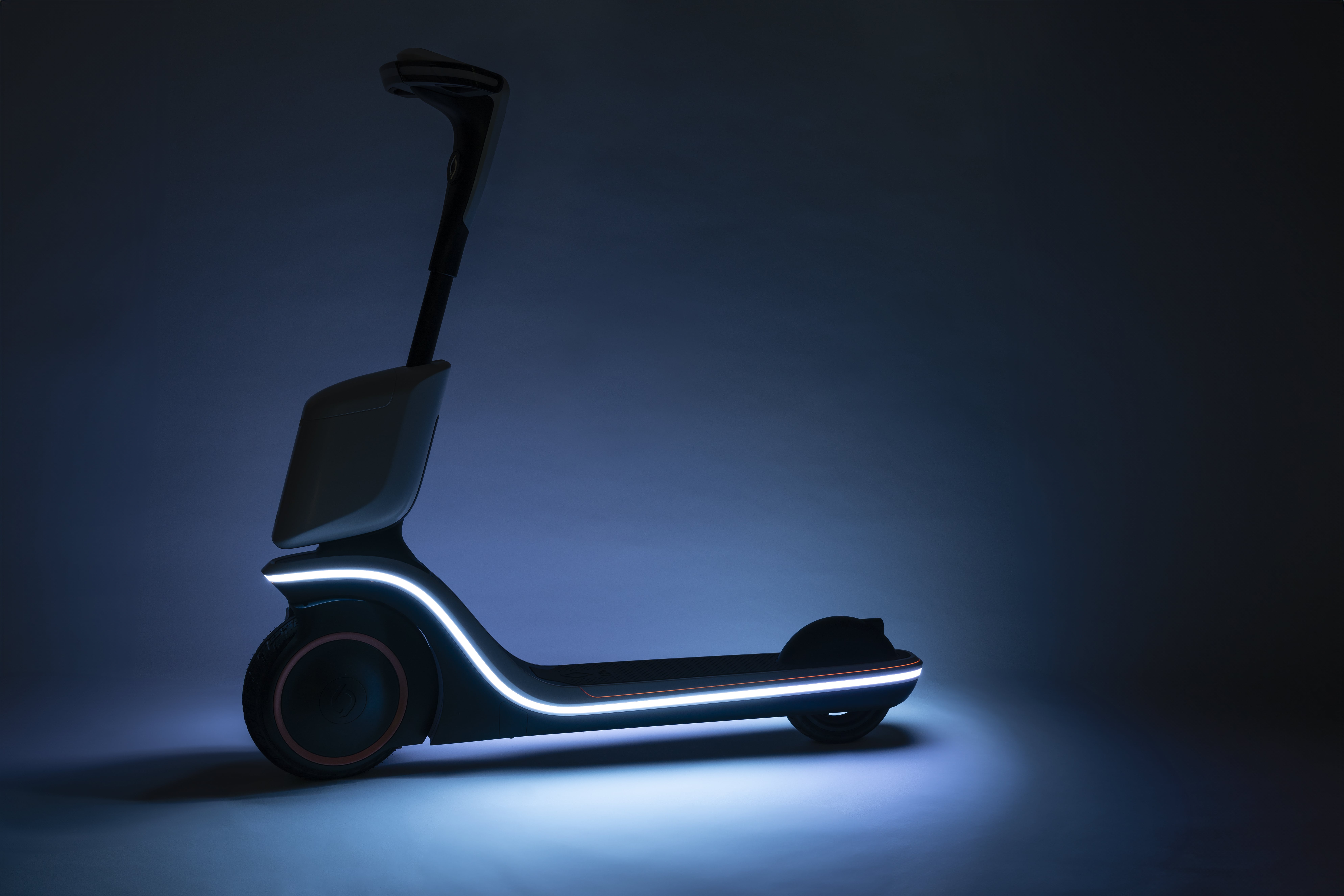Electric scooter prototype lit by a light strip