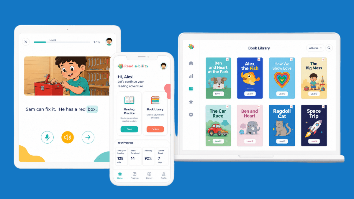 Readability Tutor reading app providing personalized reading practice for kids