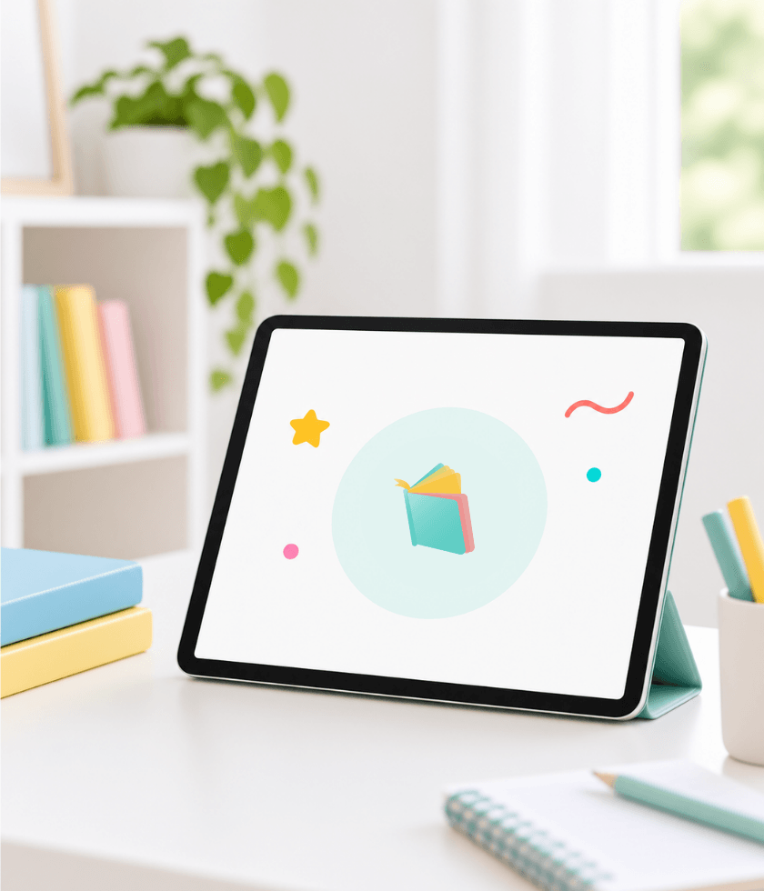 Reading app displayed on a tablet for at-home reading practice