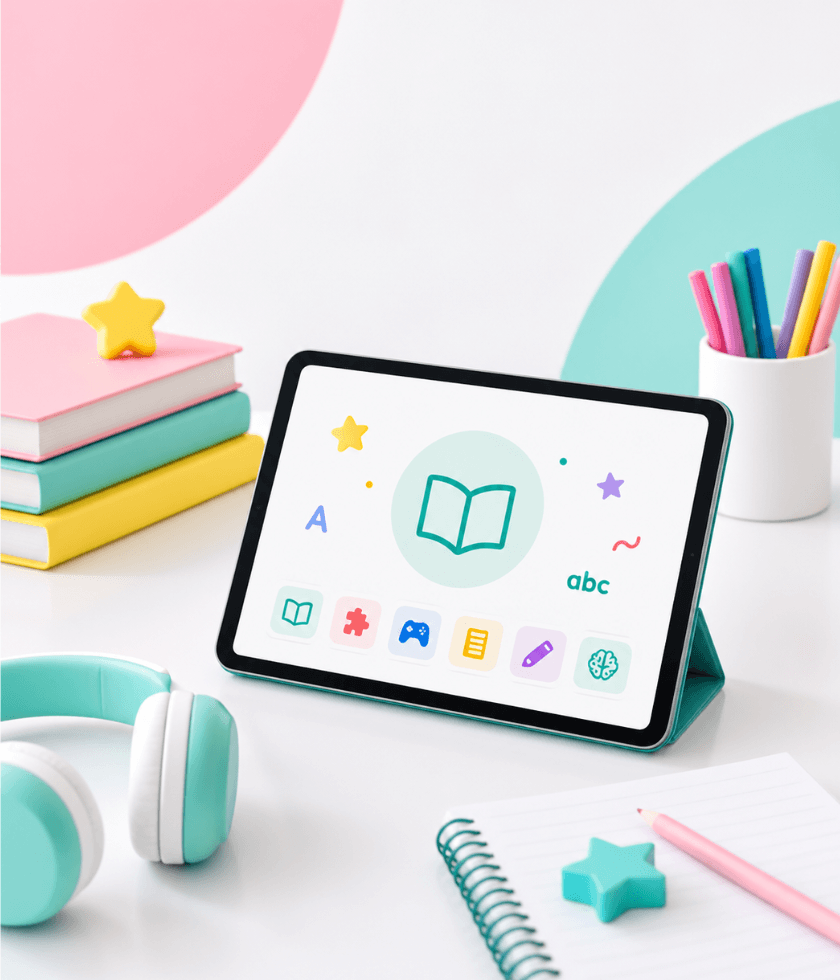 Tablet showing personalized reading support for children with speech delay
