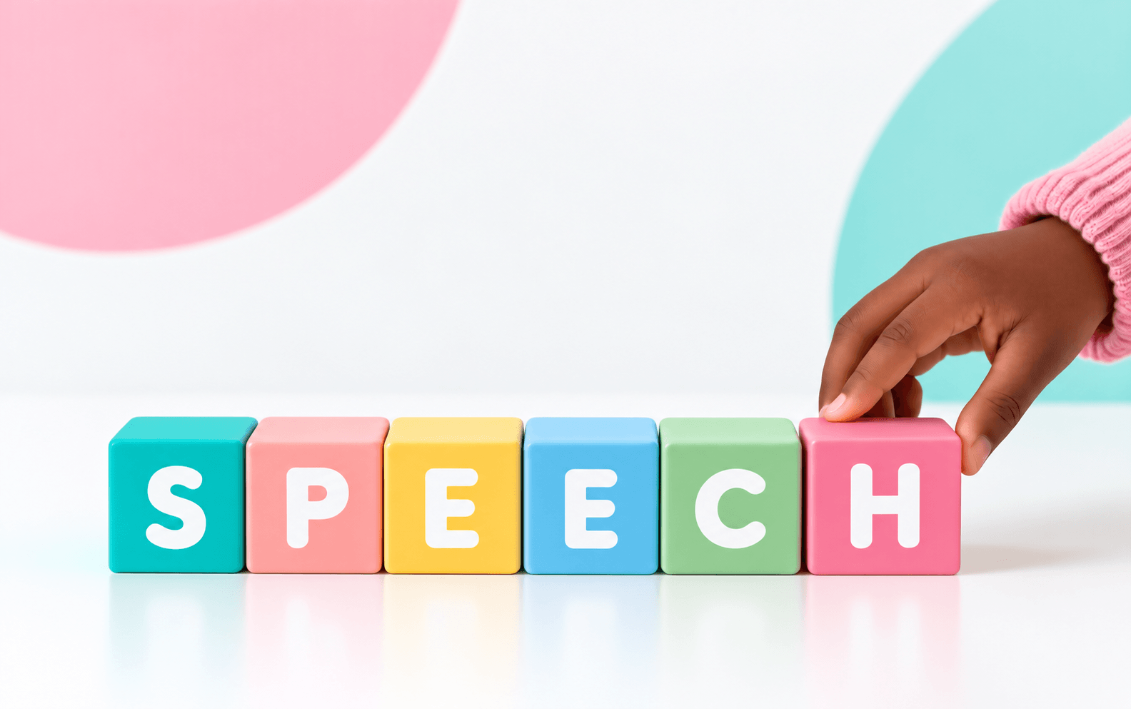 Colorful letter blocks spelling speech for children with speech delay