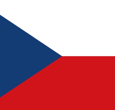 Vlajka České republiky se složeným modrým klínem, bílým a červeným pruhem.