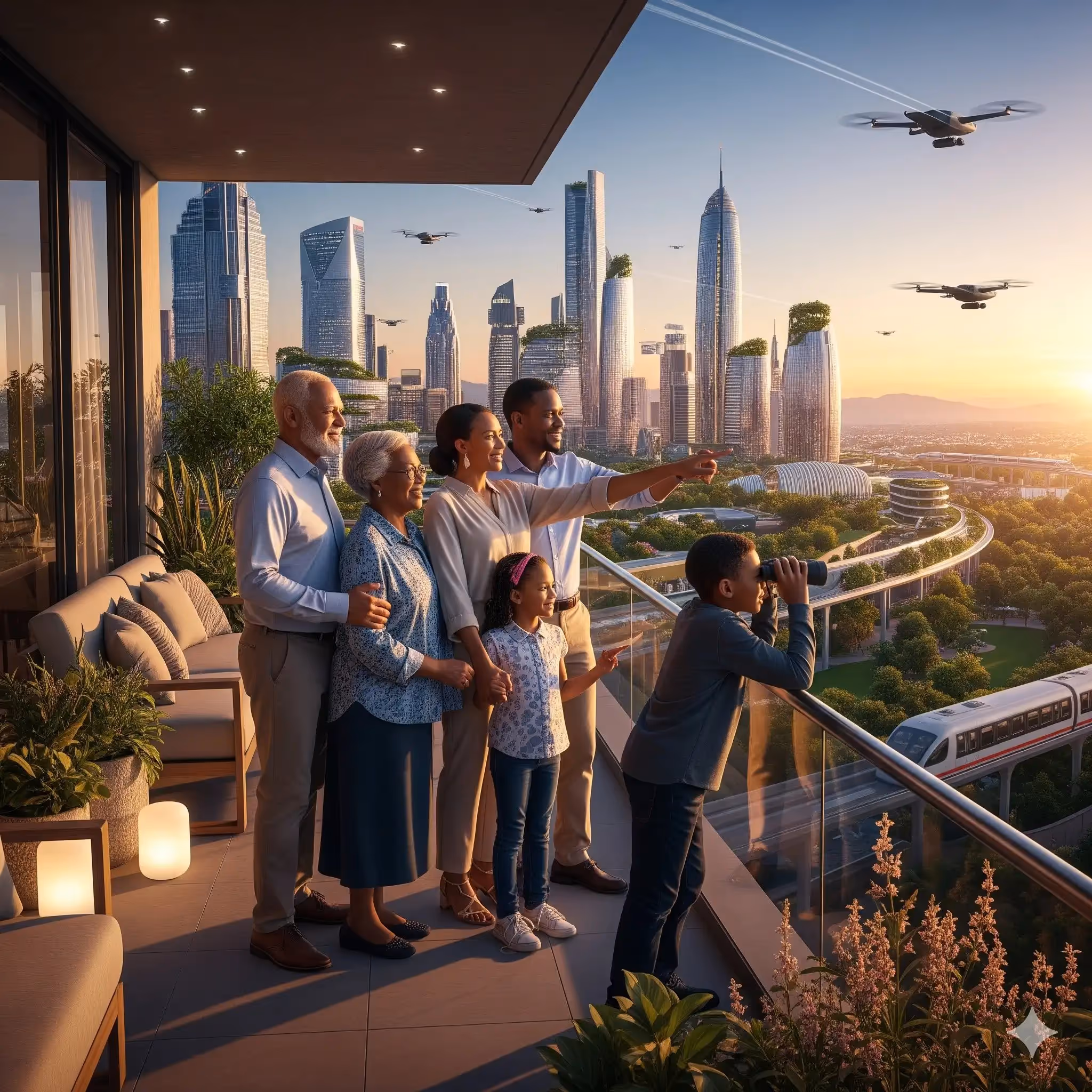 An Afrocentric futuristic digital illustration of governance and compliance professionals working within a structured African community framework, with holographic regulatory dashboards representing integrated governance, risk, and compliance systems for resource industries.