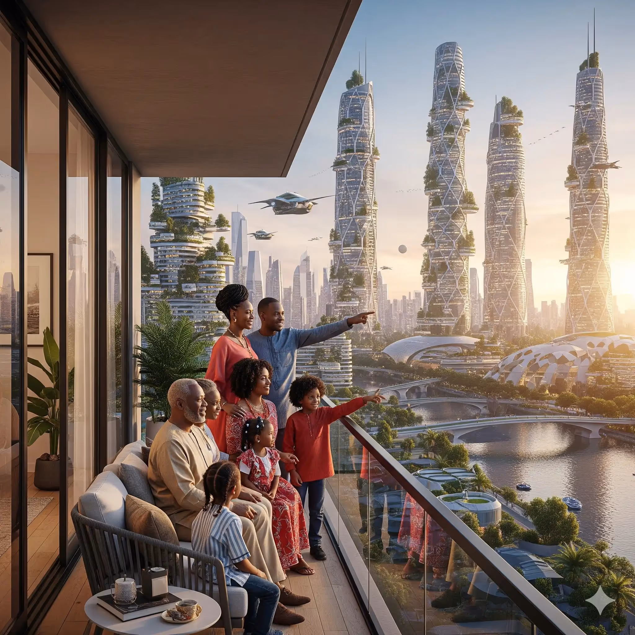 An Afrocentric futuristic digital illustration of African technologists and legal professionals building data governance and AI ethics frameworks, representing the integration of community protection, responsible innovation, and digital sovereignty across the continent.