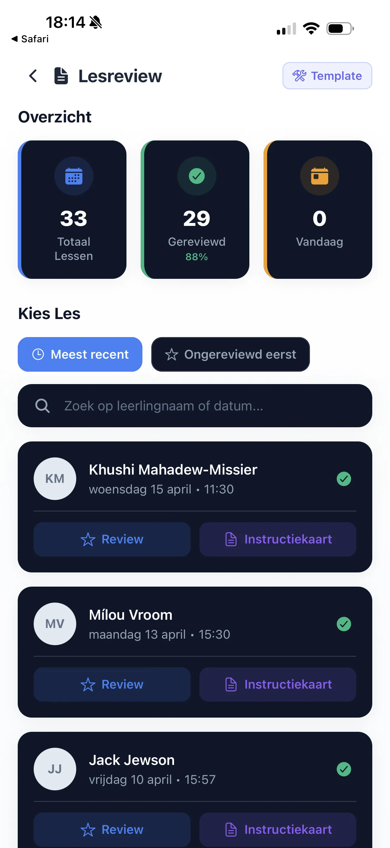 Schermafbeelding van de administratie in de MAIR-app