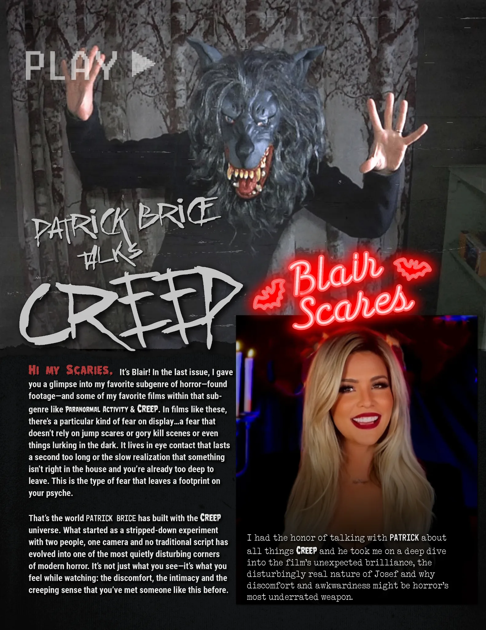 Blair Scares Creep feature opener in SGNL Magazine