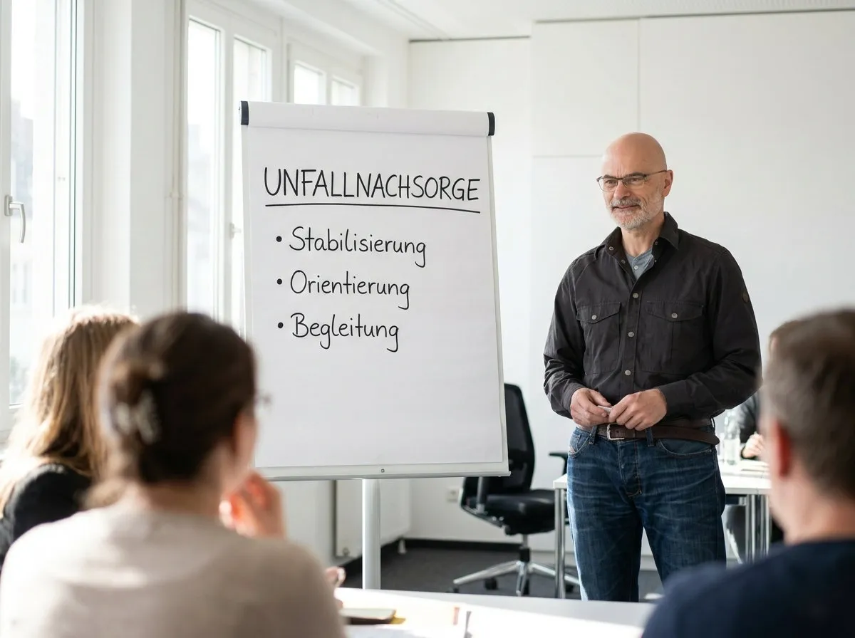 Dietmar Lucas bei der Leitung eines Seminares mit Flipchart und Teilnehmern
