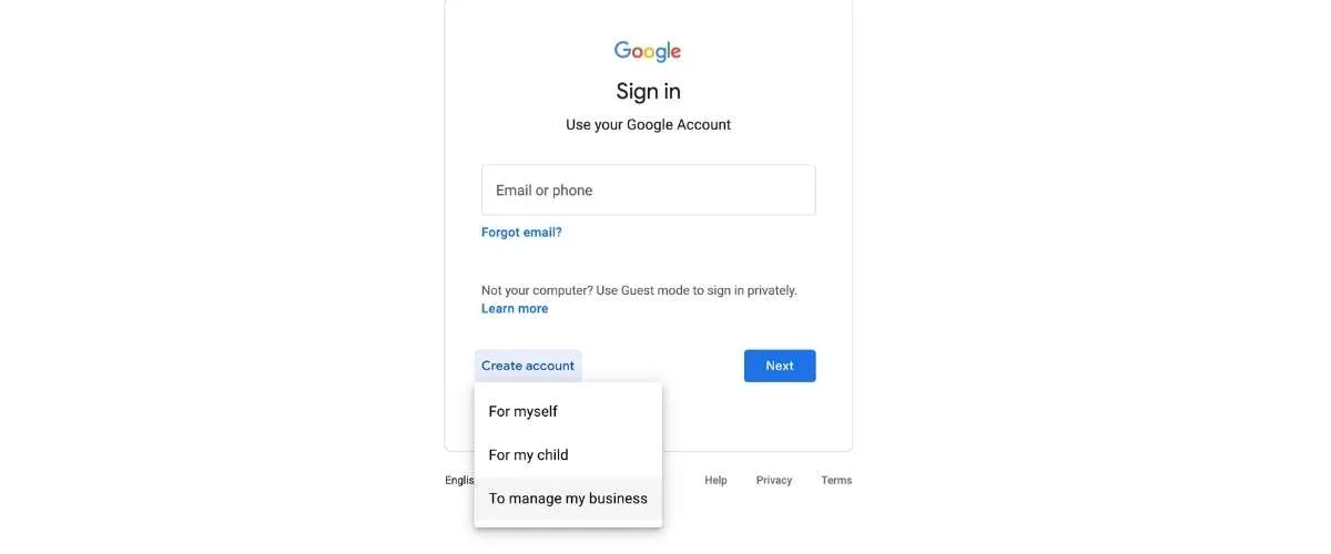 google account setup