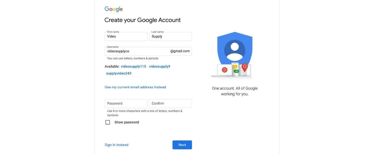 google account setup