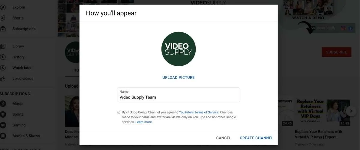 youtube account setup