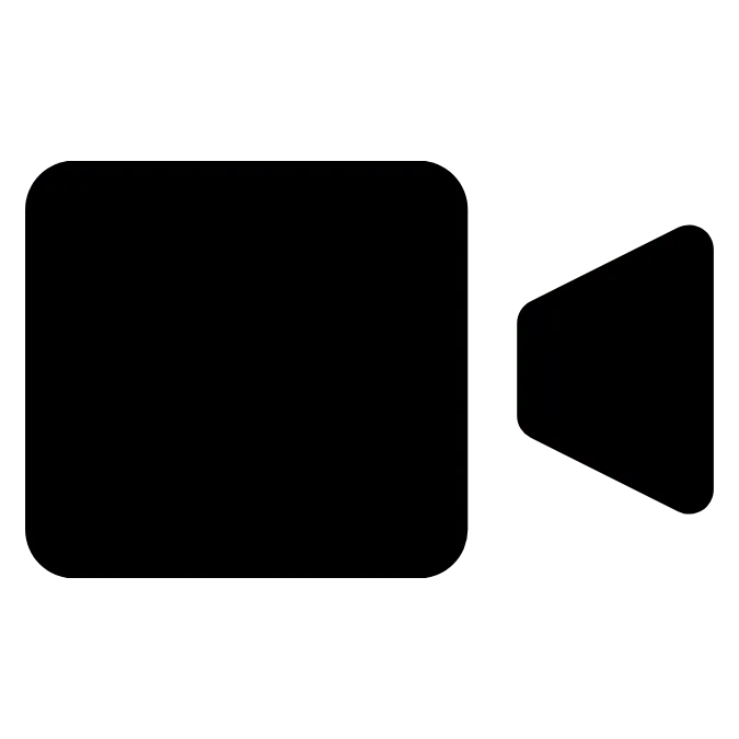 Black video camera icon with a rectangular body and a triangular lens.