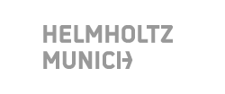 Logo des Helmholtz München Forschungszentrums mit grauem Text auf weißem Hintergrund.