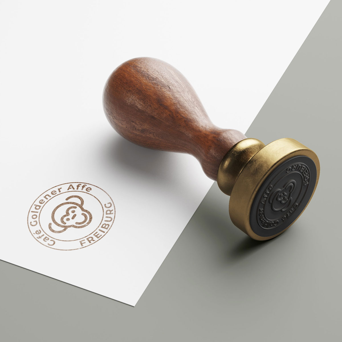 Stempel mit Text Café Goldener Affe