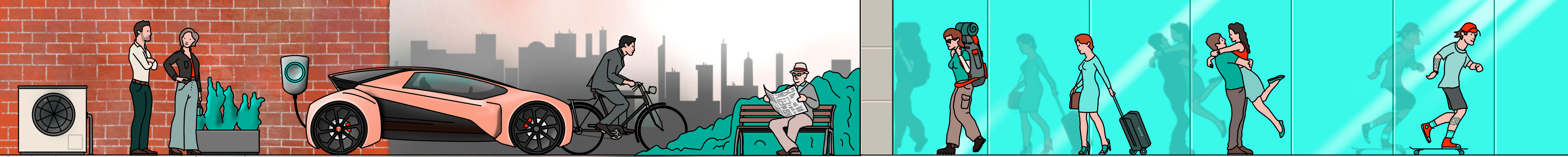 Städtische Szene. Illustriert von Johannes Gündel