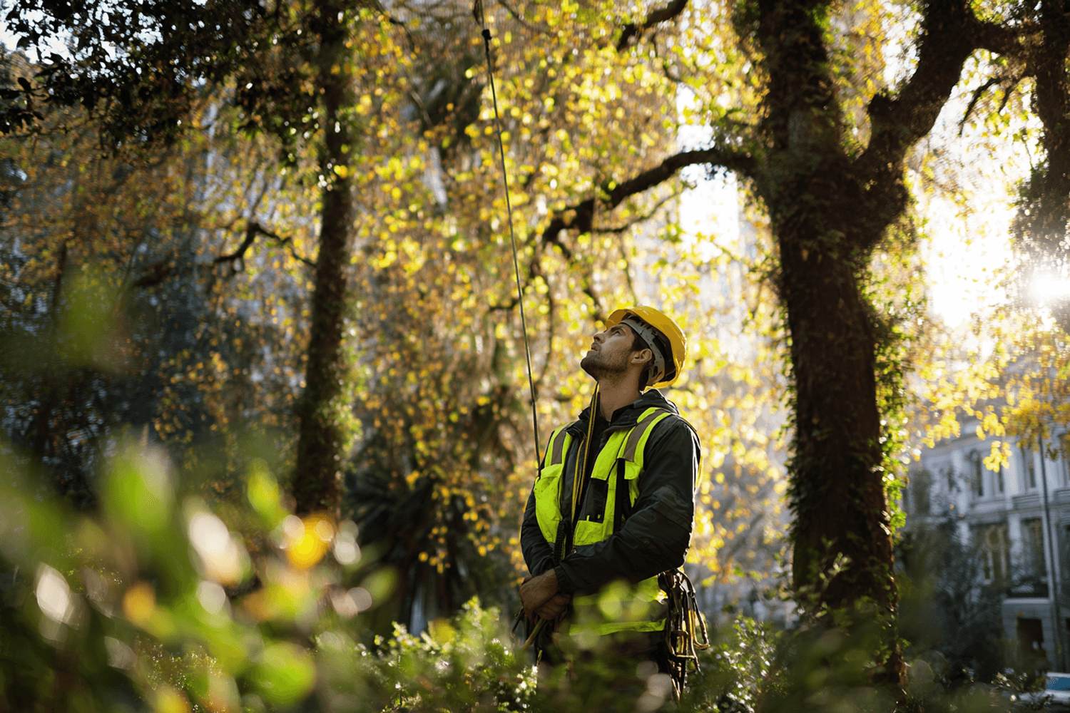Monkey Tree Services Professional Arborist Assessing Tree Canopy