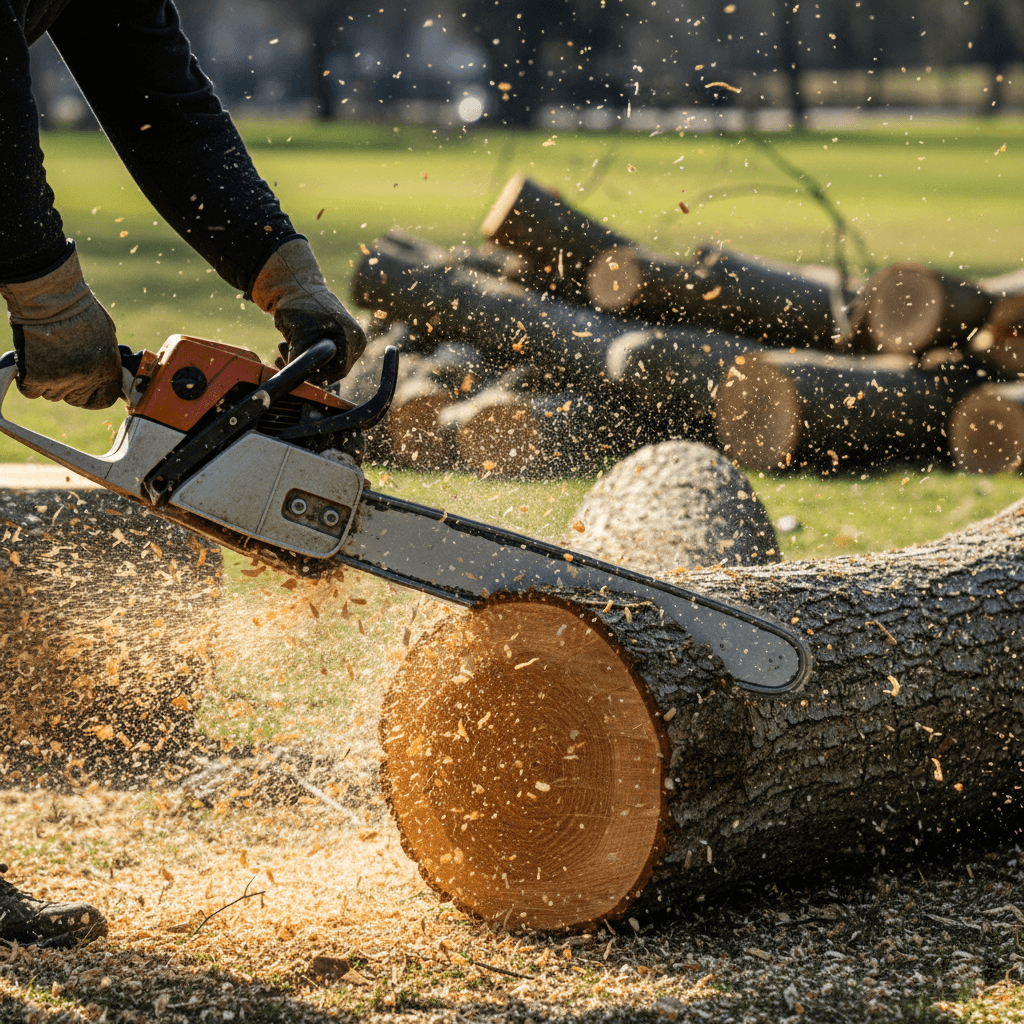 Monkey Tree Services Chainsaw Cutting Fallen Tree Log Storm Cleanup