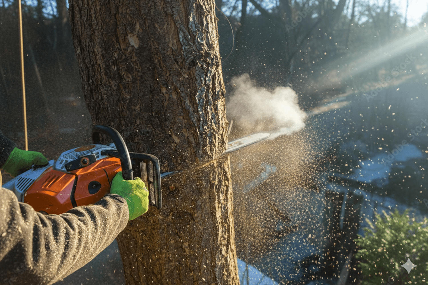 Monkey Tree Services Arborist Chainsaw Cutting Tree Trunk Maintenance
