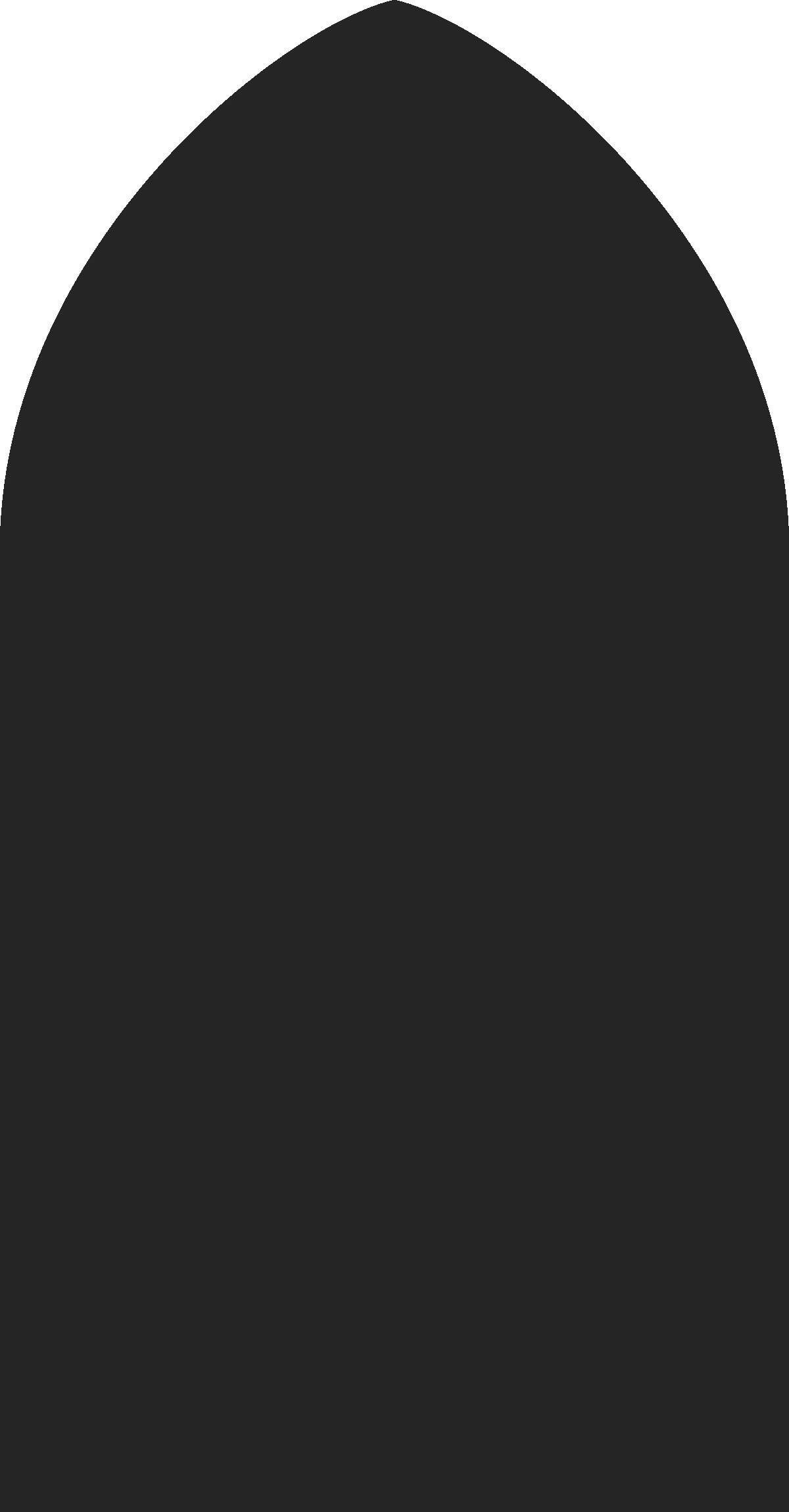 Forme noire arrondie sur fond blanc, ressemblant à une silhouette ou ombre.