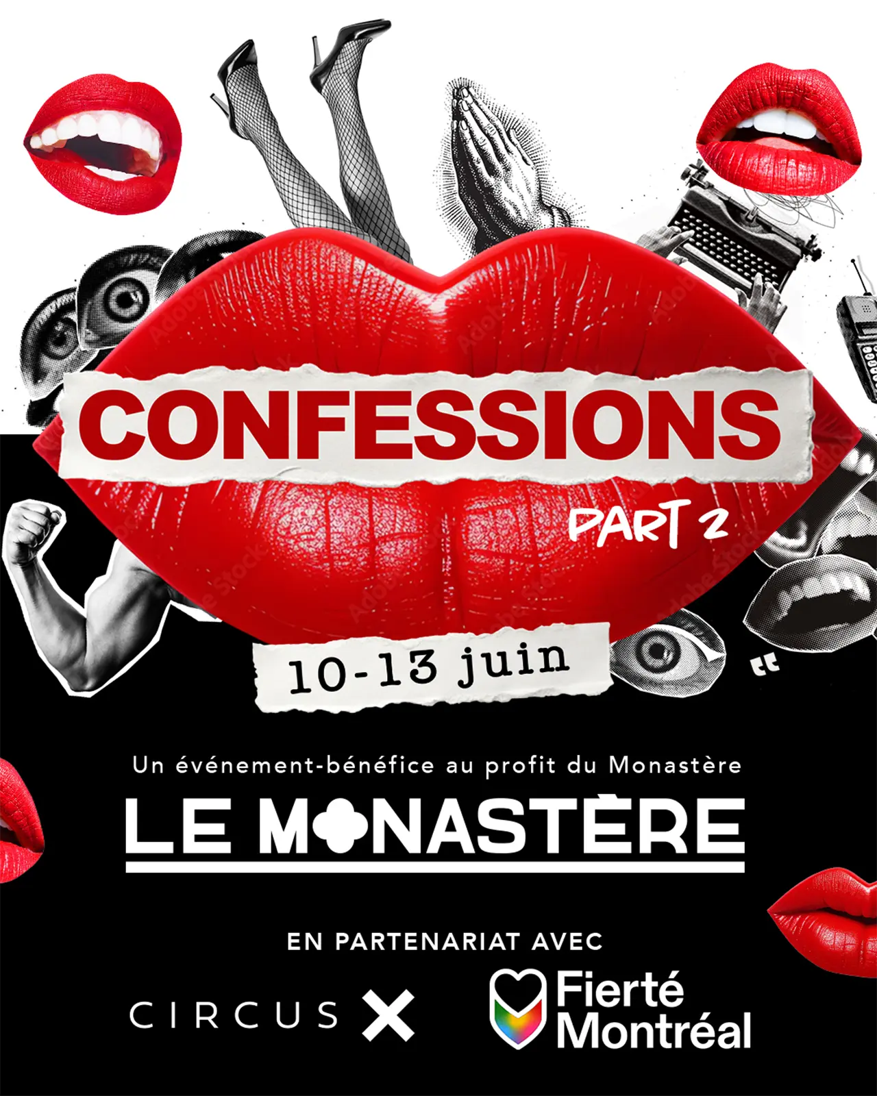 Artistic image of women wearing bear masks with bold red text announcing 'Coming Soon' for Vandales Cabaret de Cirque from March 19 to 28.