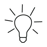 Black line graphic of a lightbulb