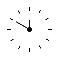 Black line graphic of a simple clock face