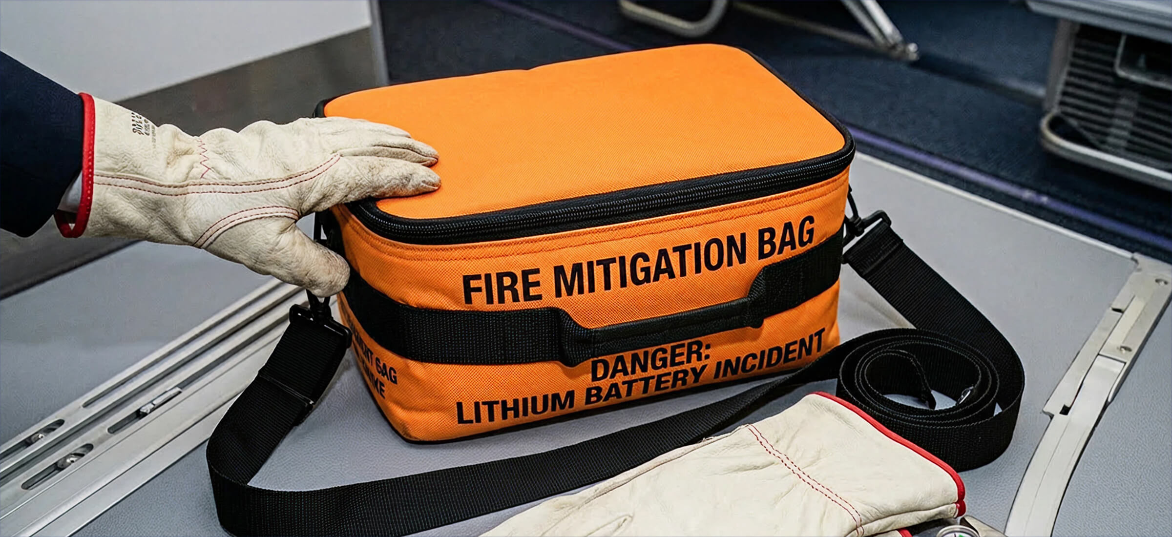 Man in military flight suit and woman in business suit shaking hands in an aircraft hangar with a fighter jet in the background.