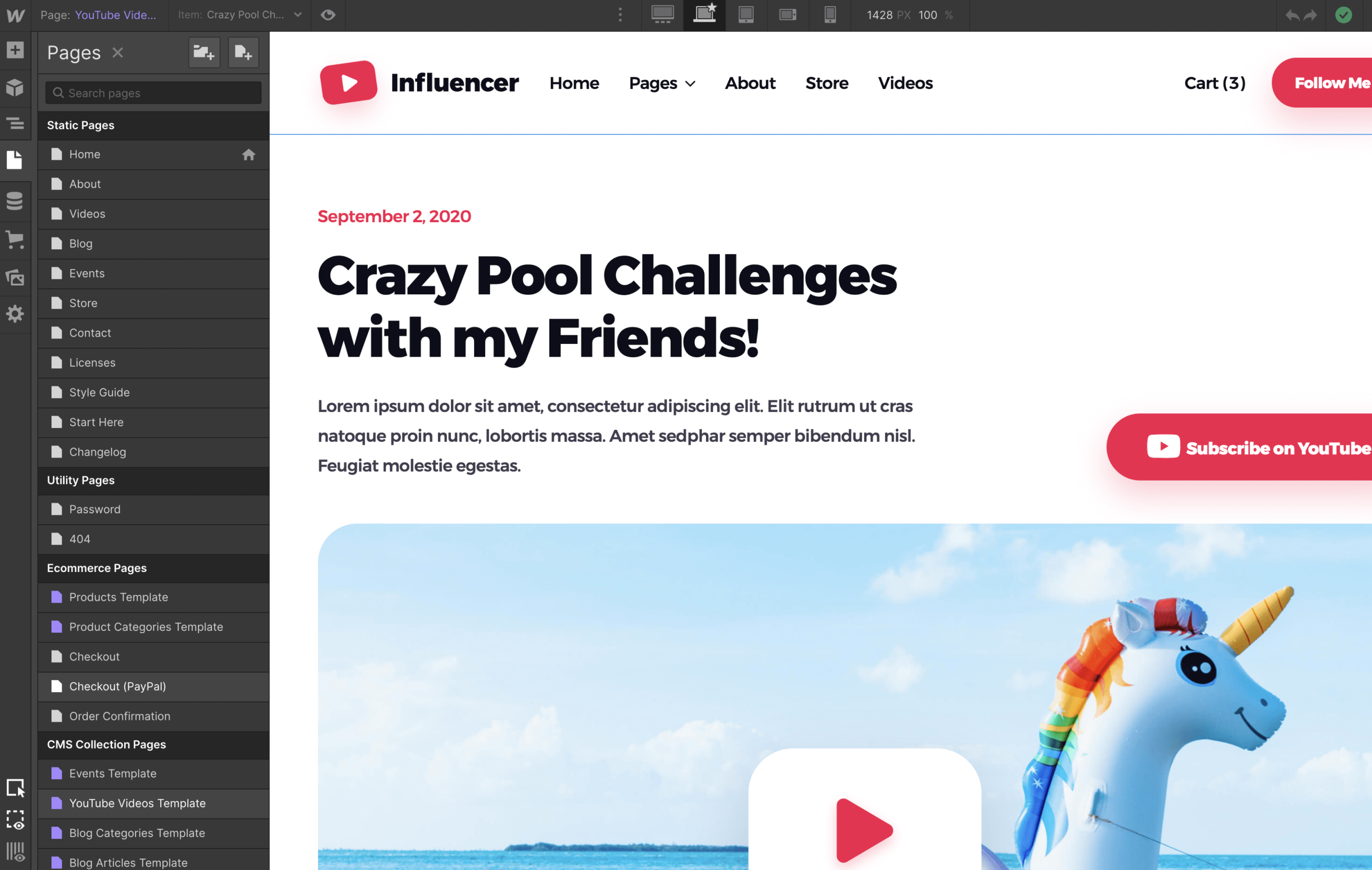 Dynamic Content CMS - Influencer Webflow Template