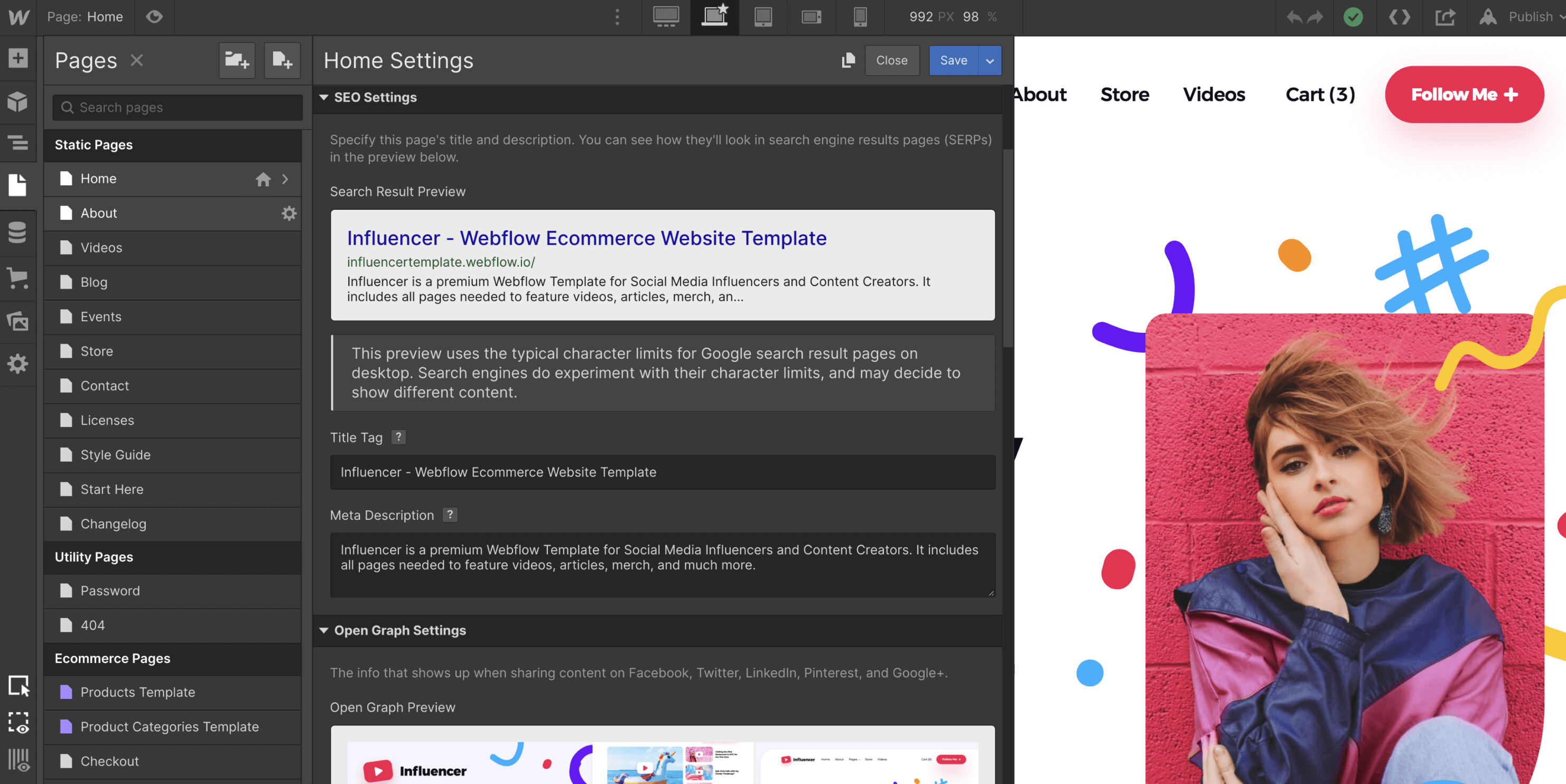 SEO - Influencer Webflow Template