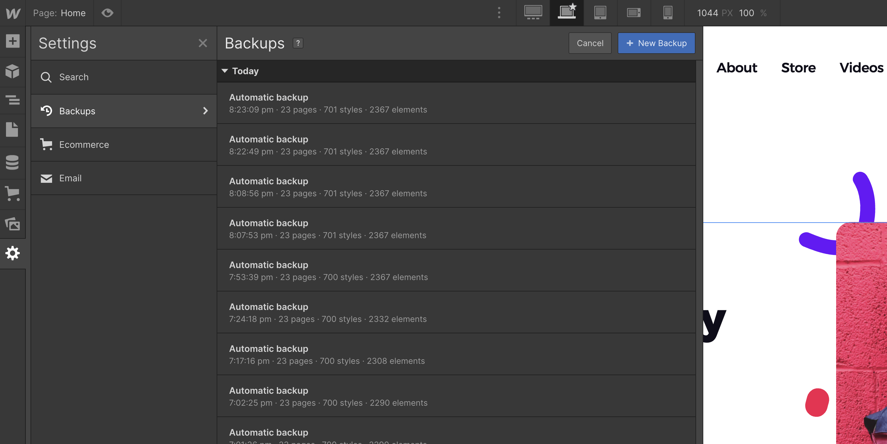 Backups - Influencer Webflow Template