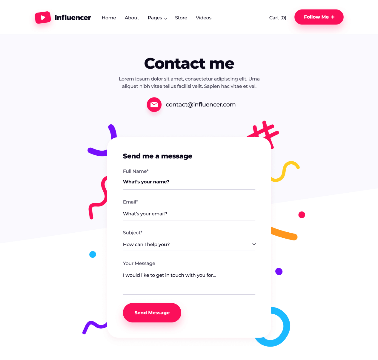 Influencer - Contact page - Influencer Webflow Template
