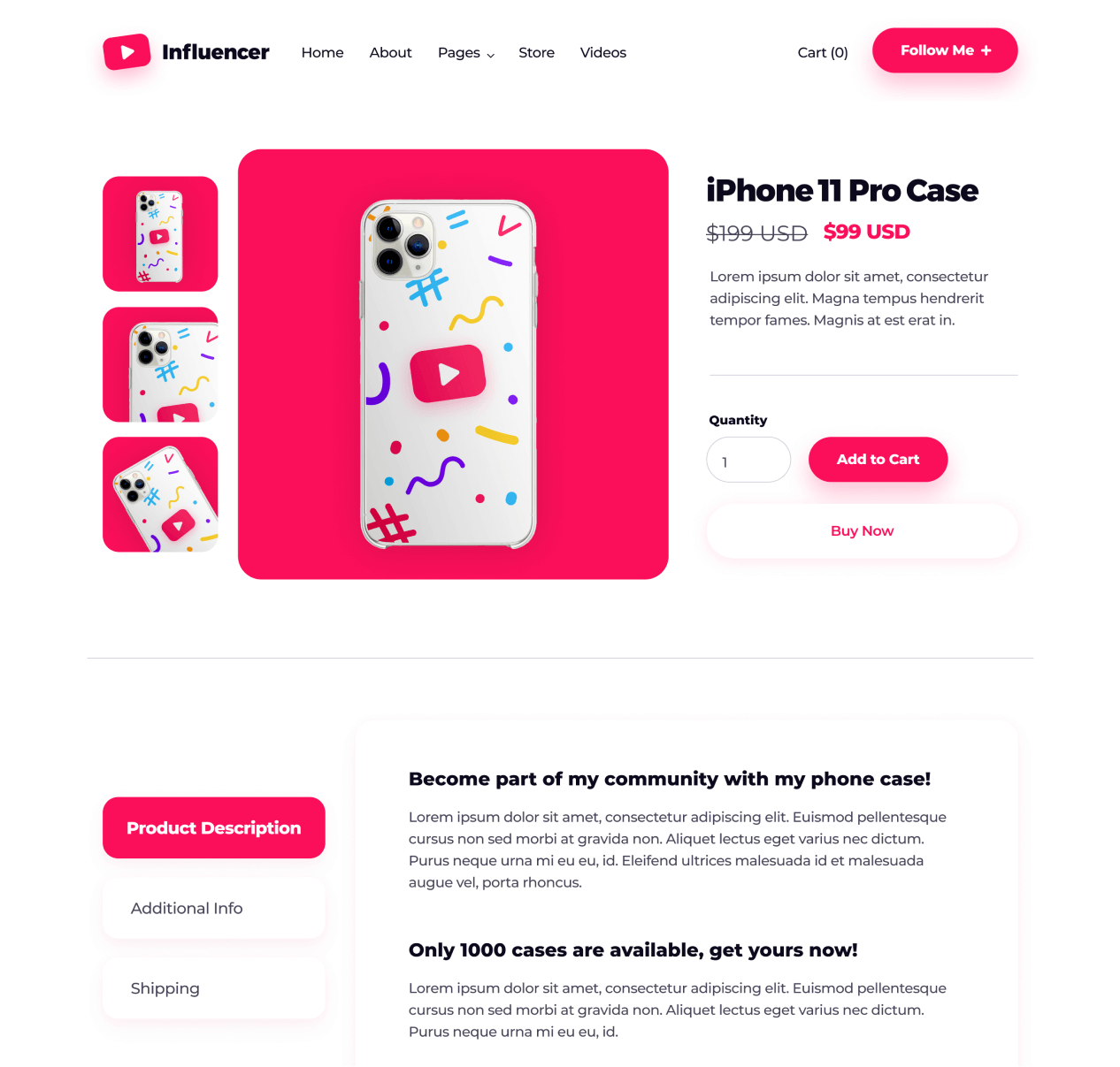 Influencer - Single Product page - Influencer Webflow Template