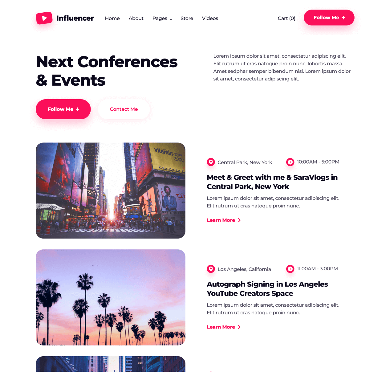 Influencer - Events page - Influencer Webflow Template