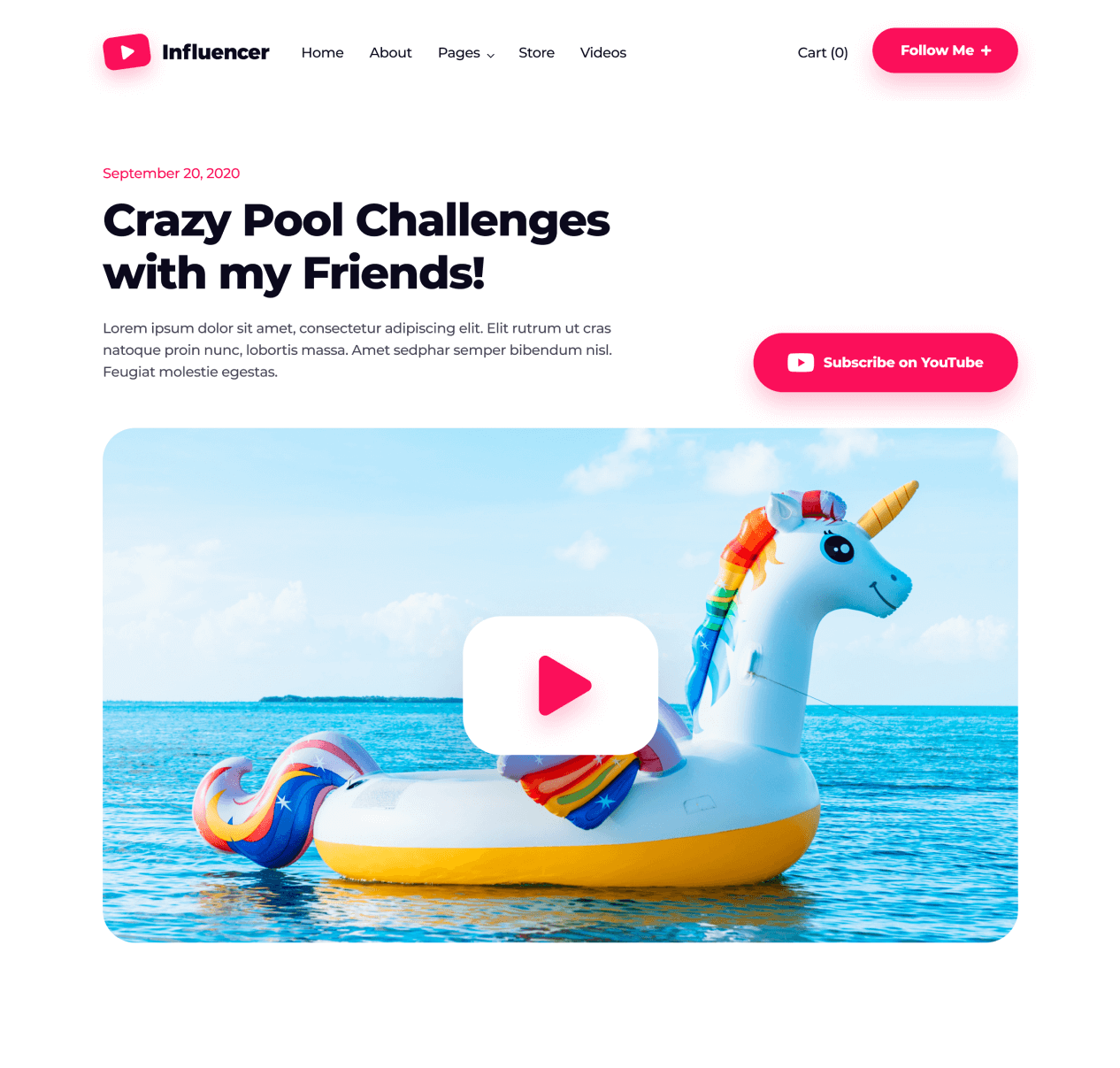 Influencer - Video Single page - Influencer Webflow Template