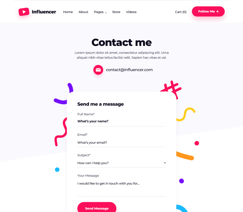 Influencer - Contact page - Influencer Webflow Template