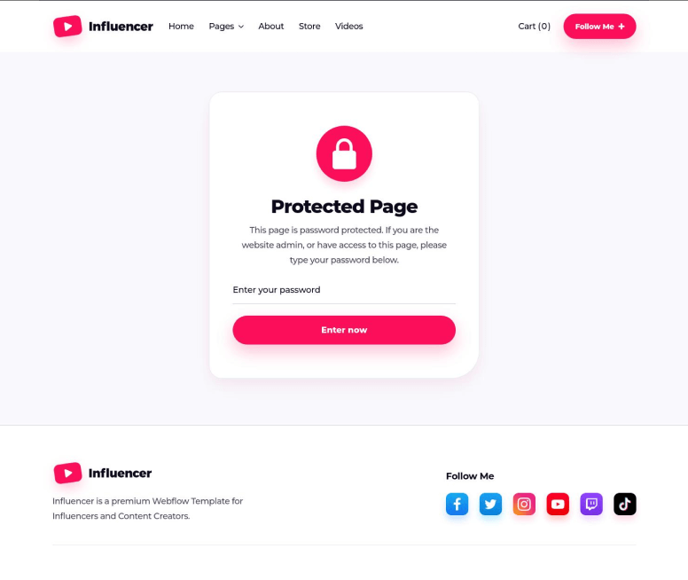 Influencer - Password Protected page - Influencer Webflow Template