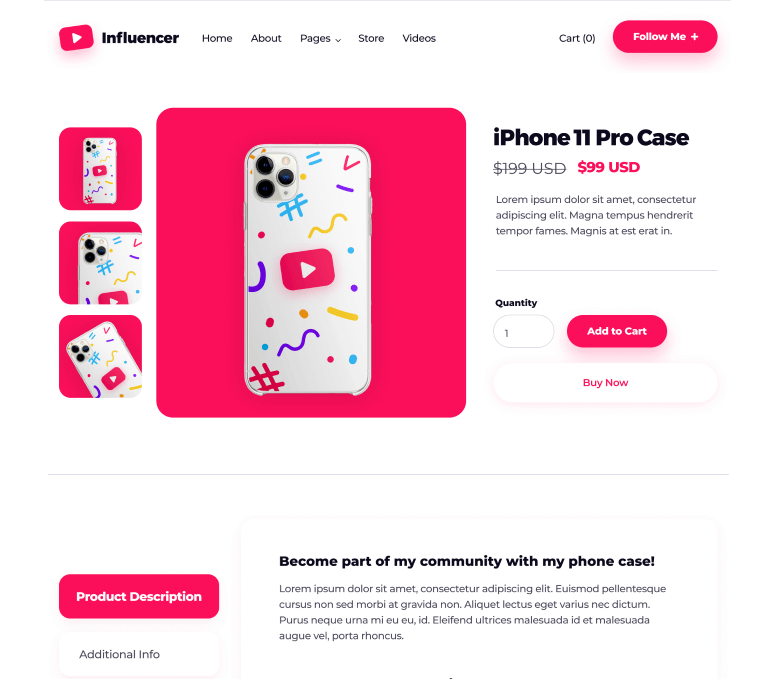 Influencer - Single Product page - Influencer Webflow Template