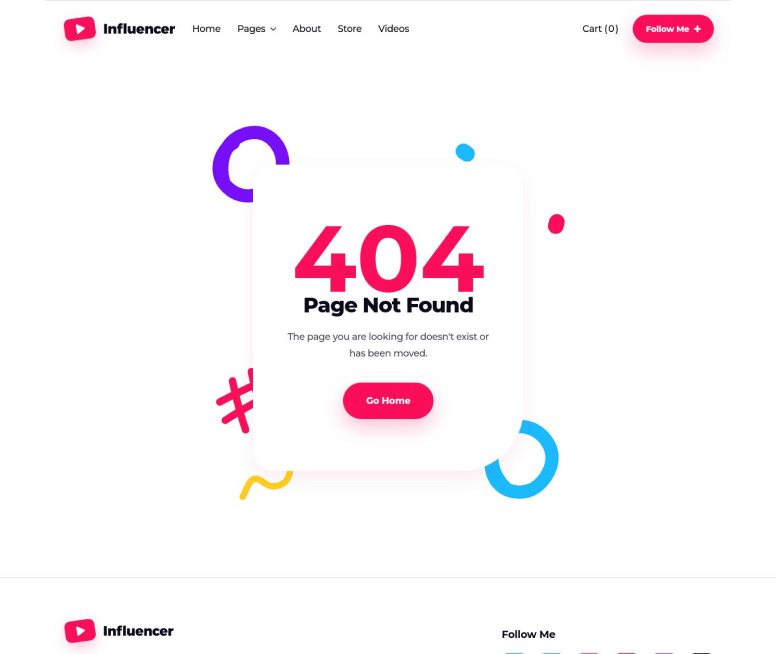 Influencer - 404 not found page - Influencer Webflow Template