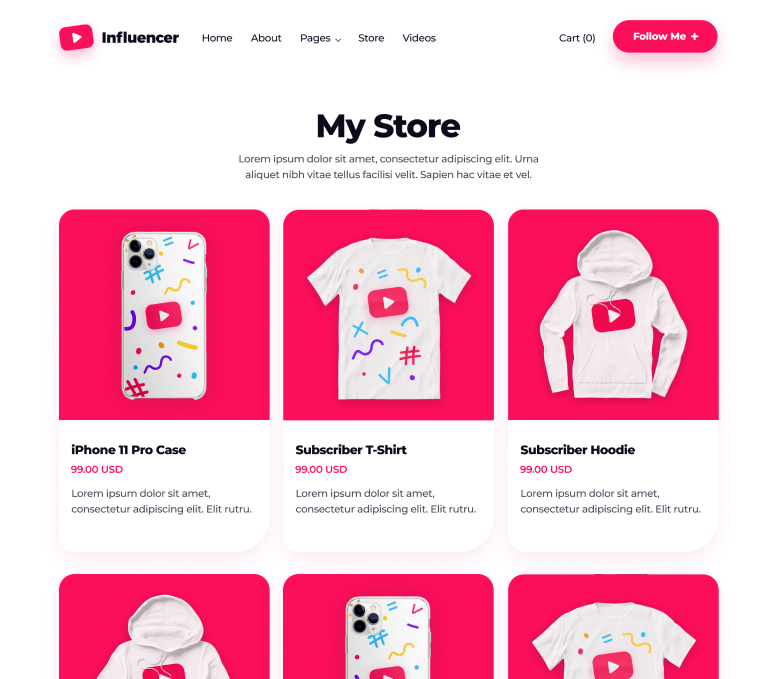 Influencer - Store page - Influencer Webflow Template