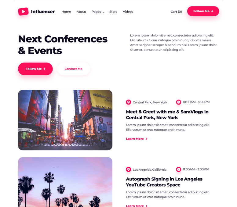 Influencer - Events page - Influencer Webflow Template