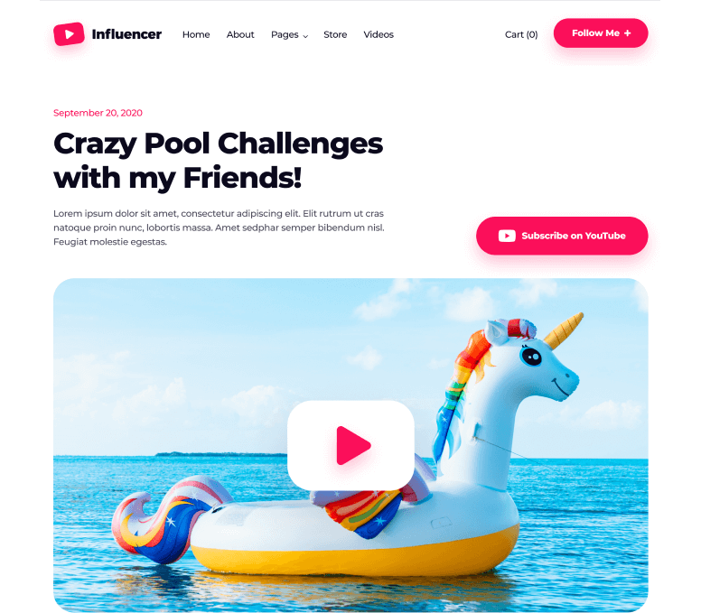 Influencer - Single Videos page - Influencer Webflow Template