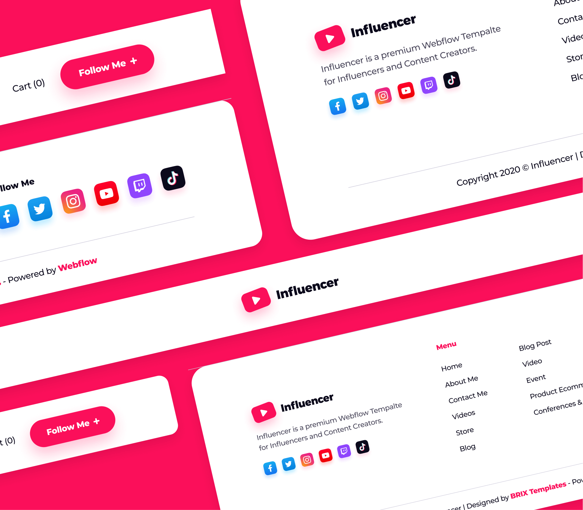 Influencer - 3 Headers and Footers - Influencer Webflow Template