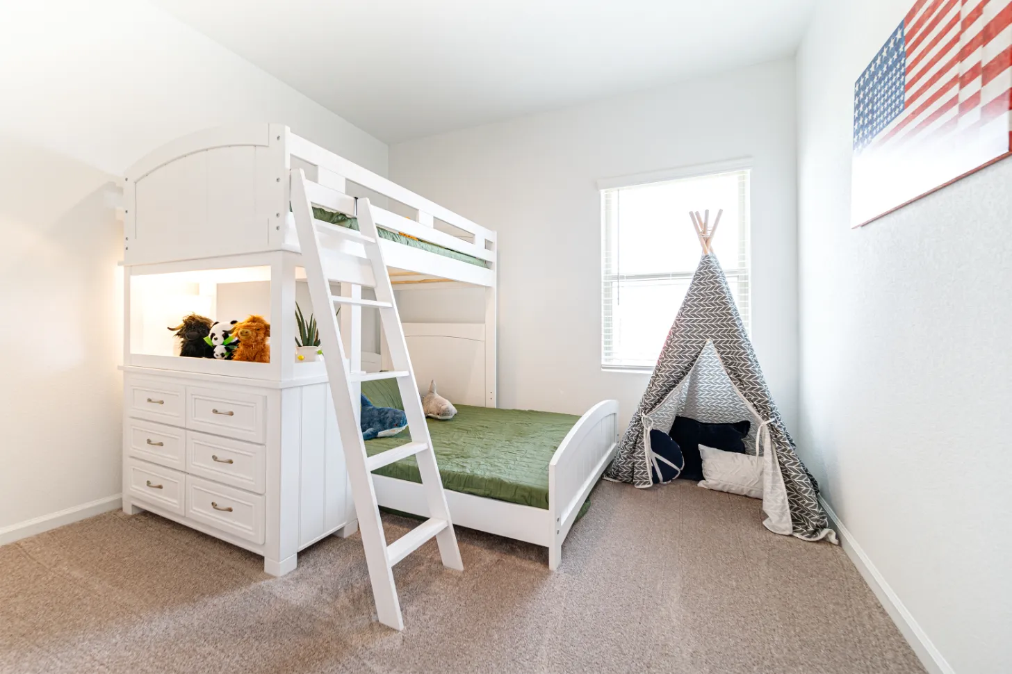 Bedroom with bed and large window