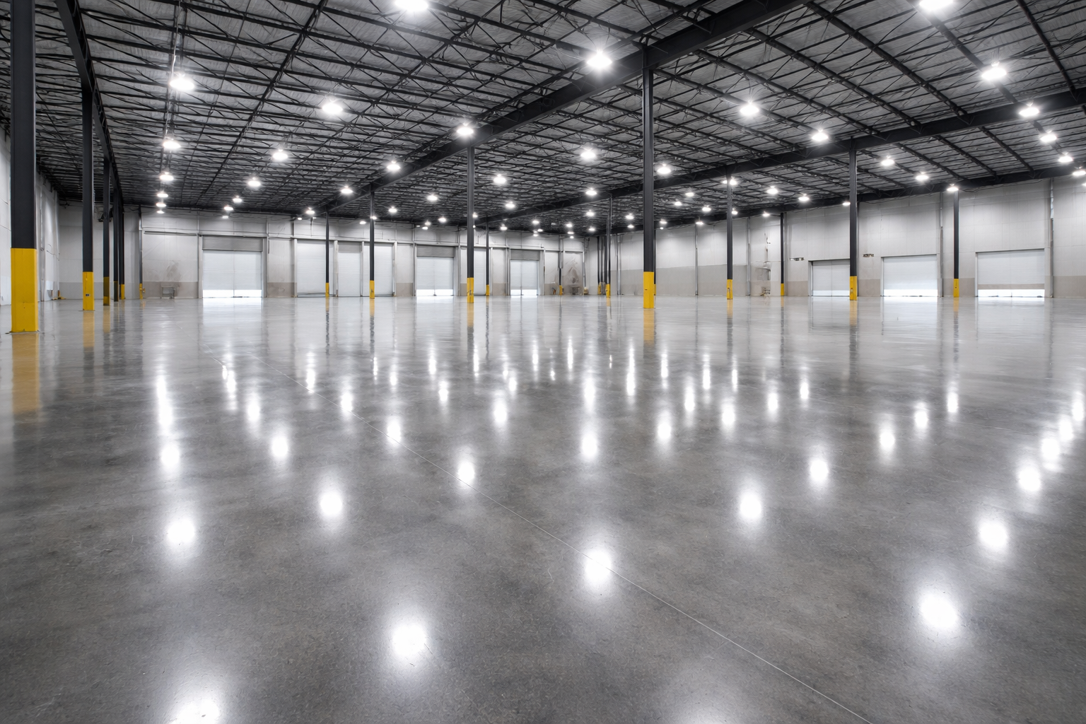 Industrial warehouse with polished concrete floor
