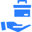 Blue briefcase icon with a handle and clasp.