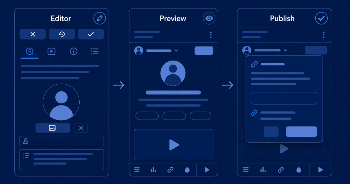 SiteMVP edit, preview, and publish workflow in the mobile app.