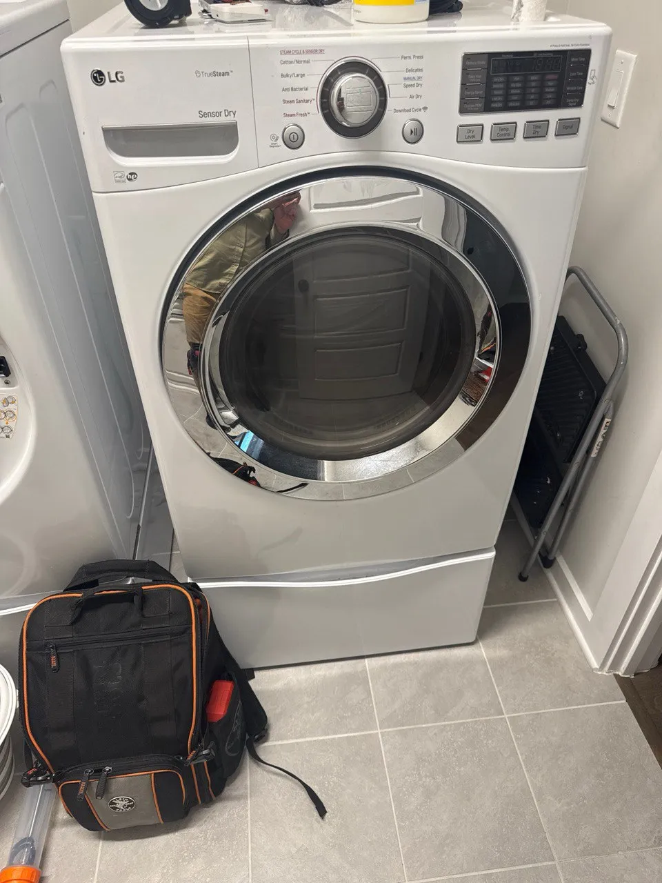 LG front-load dryer in Huntersville home during appliance repair service