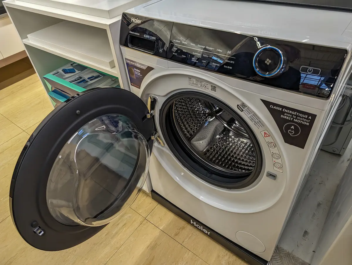 Haier front load washing machine with door open