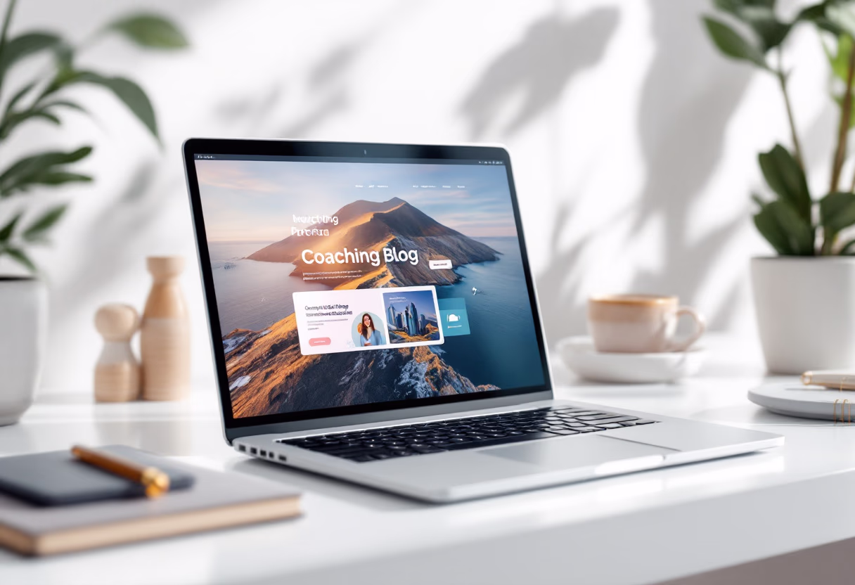 image of a laptop displaying a coaching blog (for a personal coach & consultant)