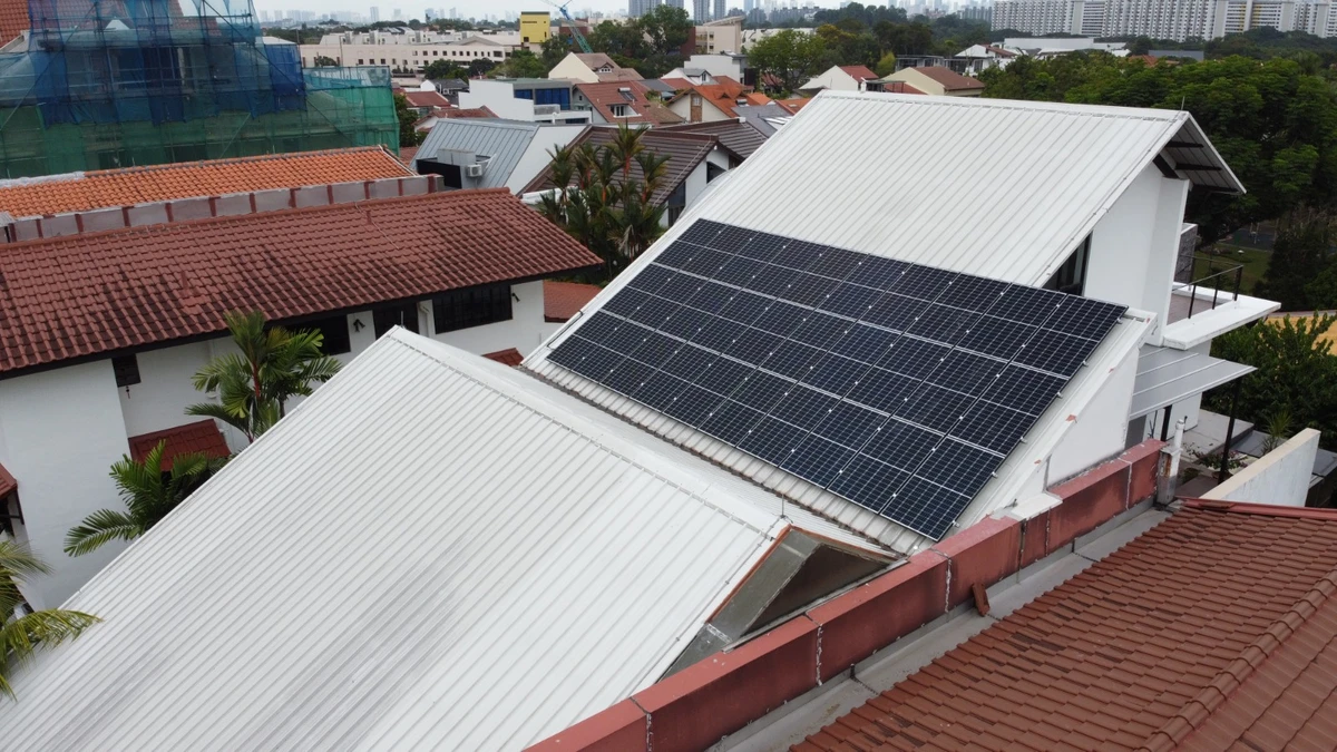 Rezeca Renewables 17.80 kWp solar panel installation on a metal roof at a landed home on Mount Sinai Rise, Singapore