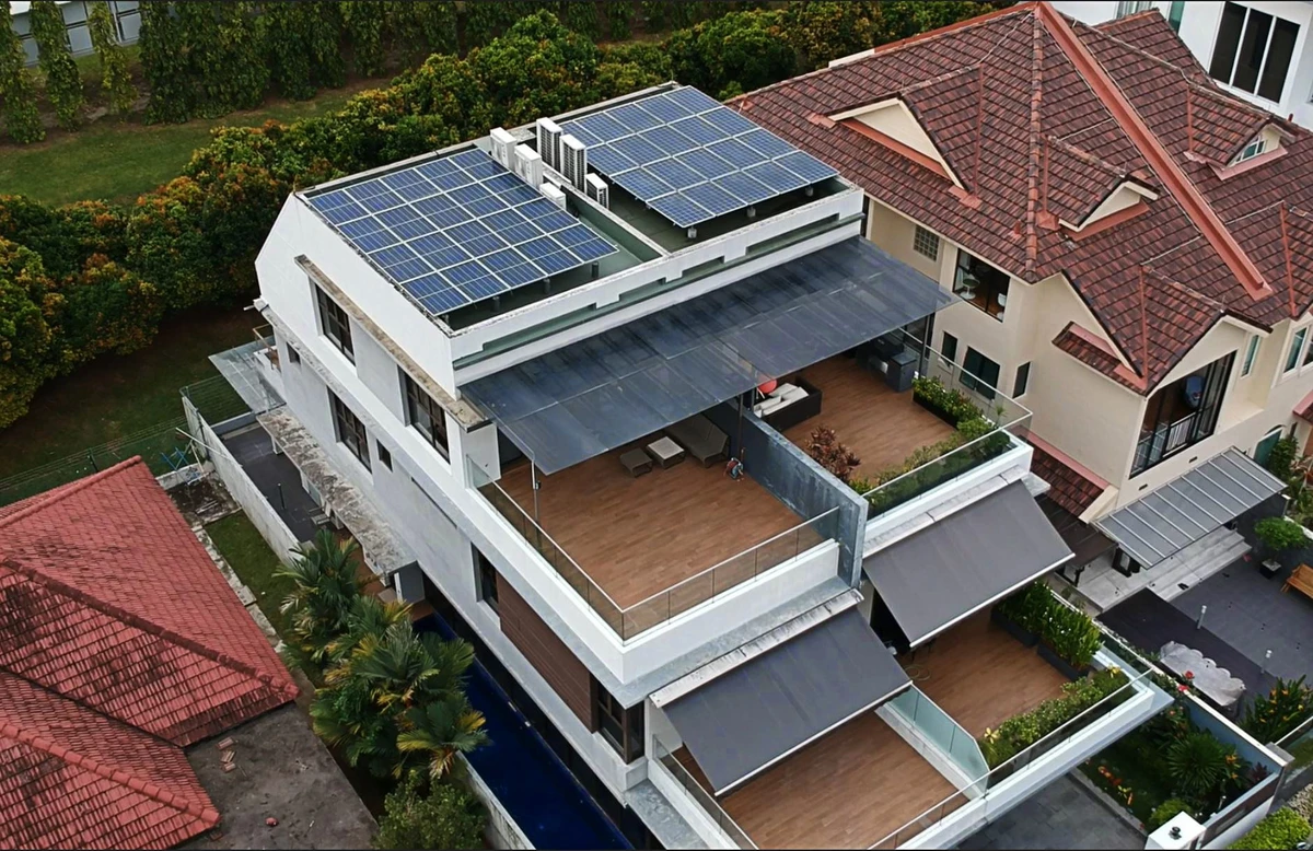 Rezeca Renewables 7.54 kWp solar panel installation on an RC roof at a landed home on Berwick Drive, Serangoon Gardens, Singapore